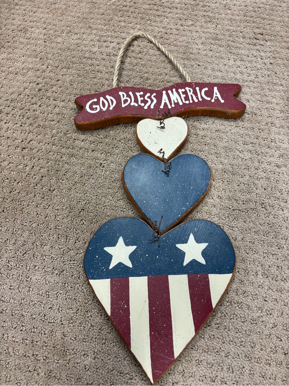 God Bless America Patriotic Heart Hanging Decor - Red, White & Blue
